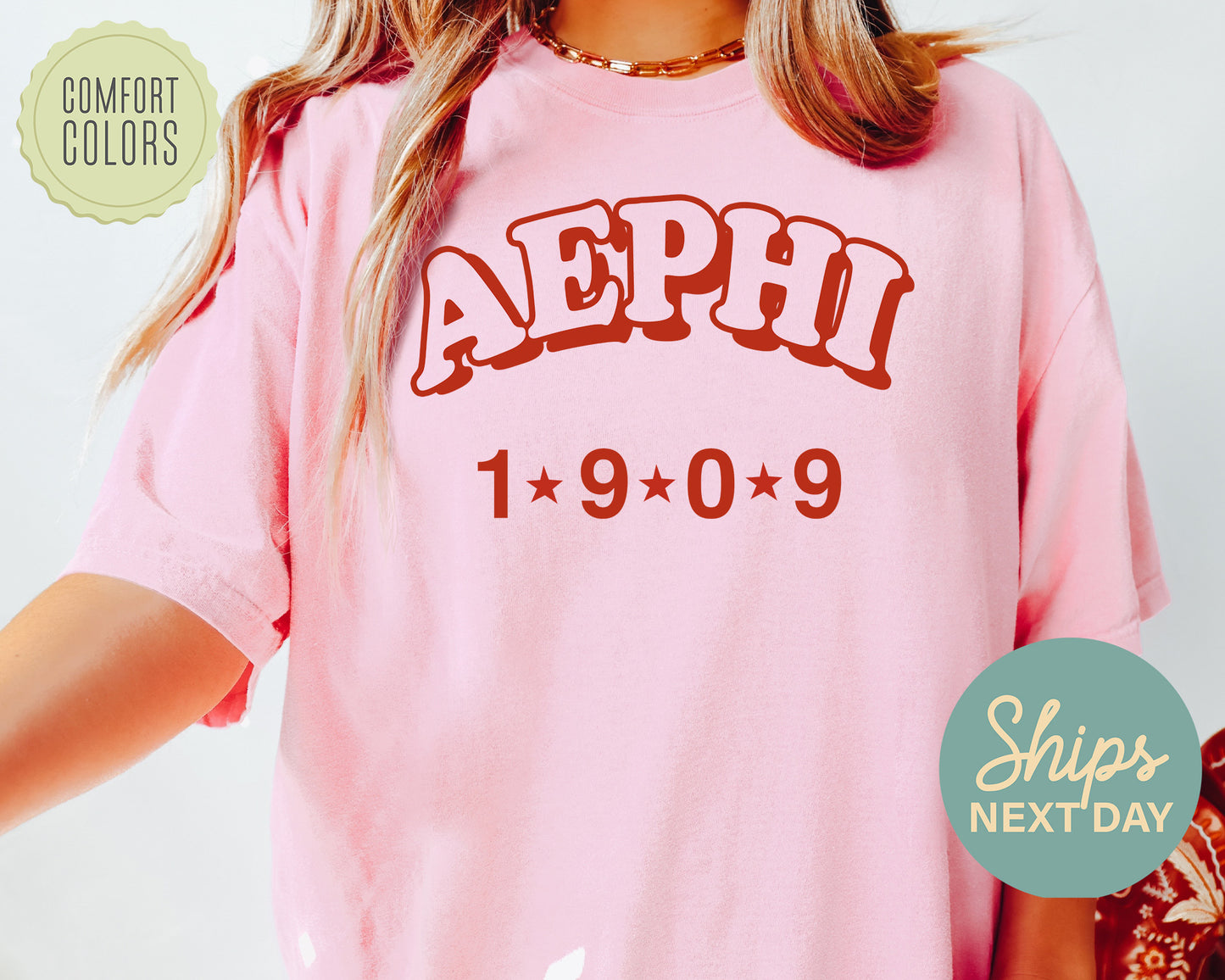 Alpha Epsilon Phi Red Arch Comfort Colors Sorority T-shirt _ 364g