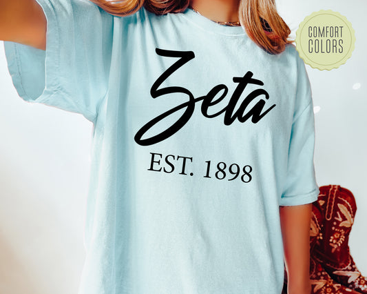Zeta Tau Alpha Black Flowy Comfort Colors Sorority T-shirt _ 102g