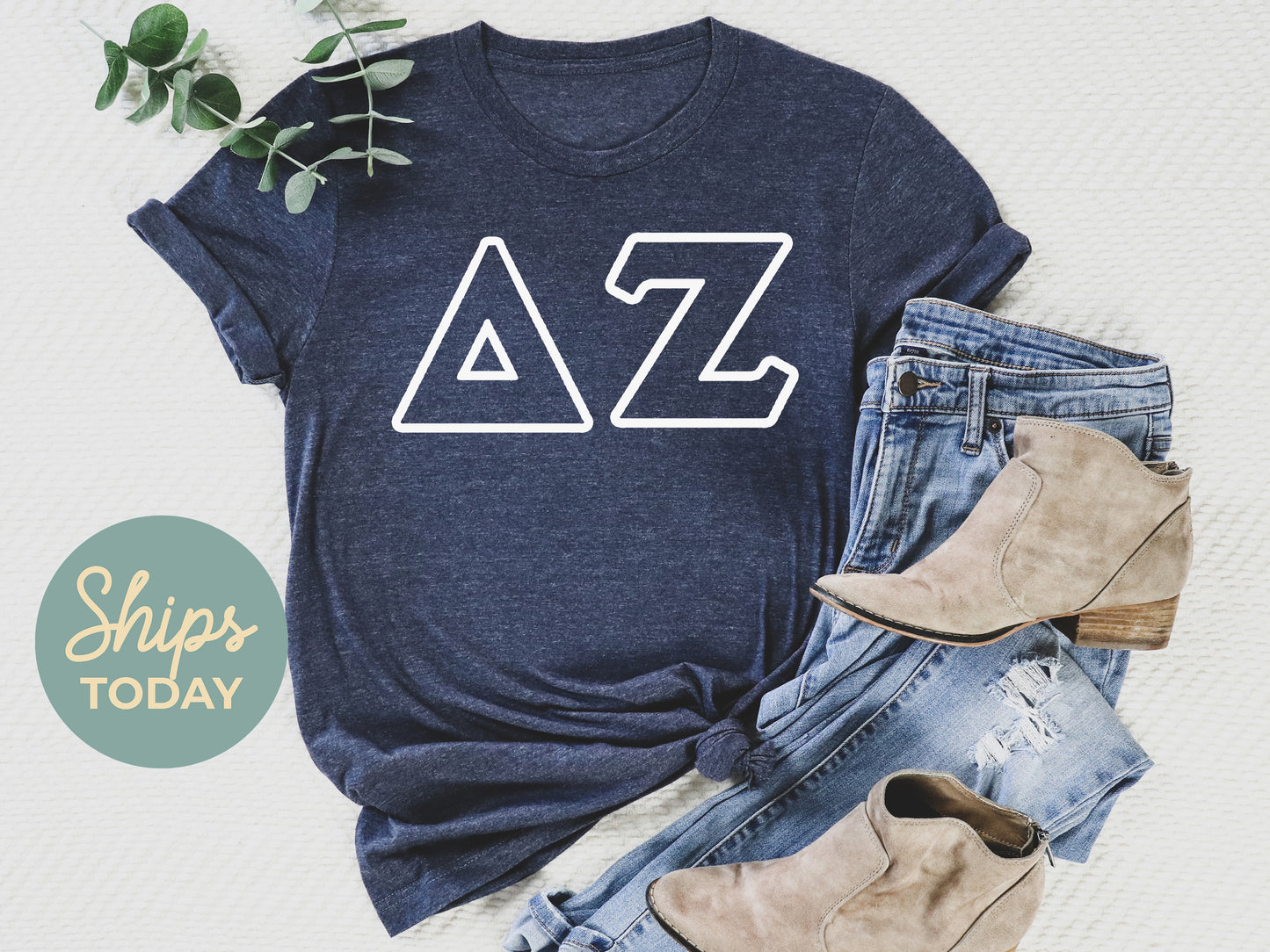Delta Zeta White Letter Outline Sorority T-shirt _ 30804g