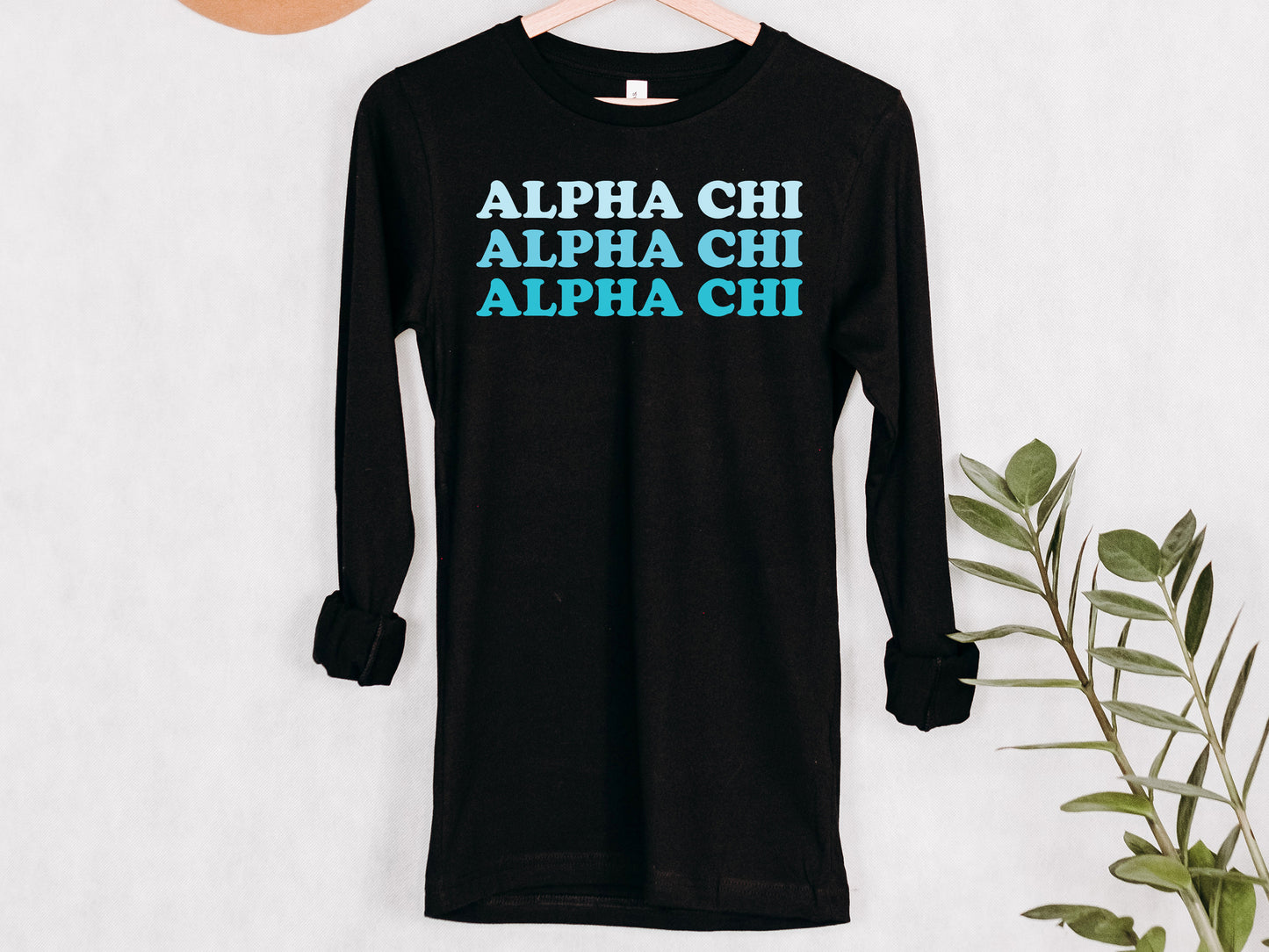 Alpha Chi Omega Touch of Blue Sorority Long Sleeve T-shirt _ 2577g
