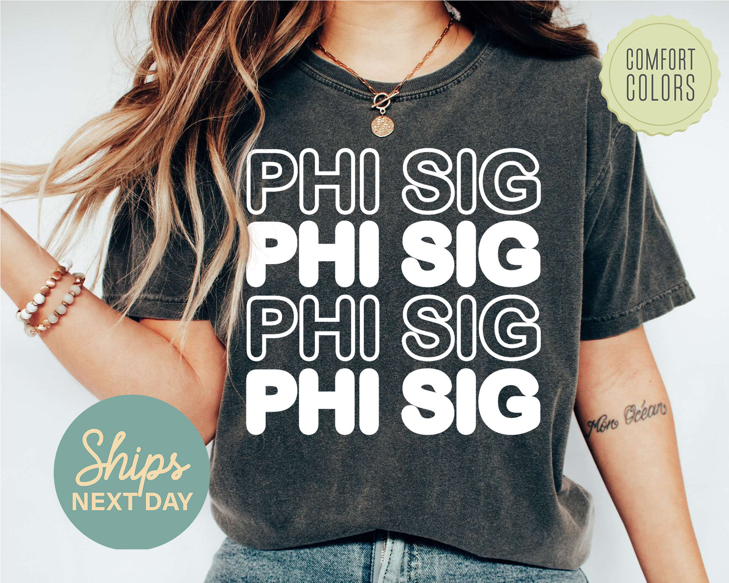 Phi Sigma Sigma Bold Bubble Letter Comfort Colors Sorority T-shirt _ 2231g