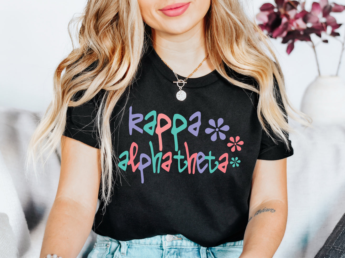 Kappa Alpha Theta Colorful Floral Sorority T-shirt _ 2618g