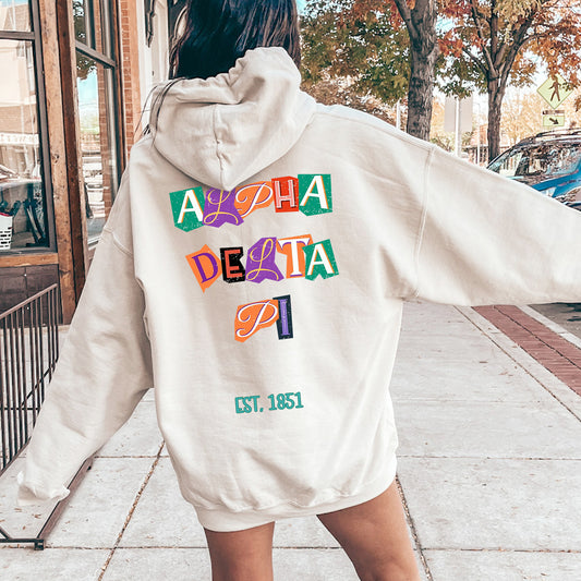 Alpha Delta Pi Letter Cuts Sorority Hoodie _ 35888g
