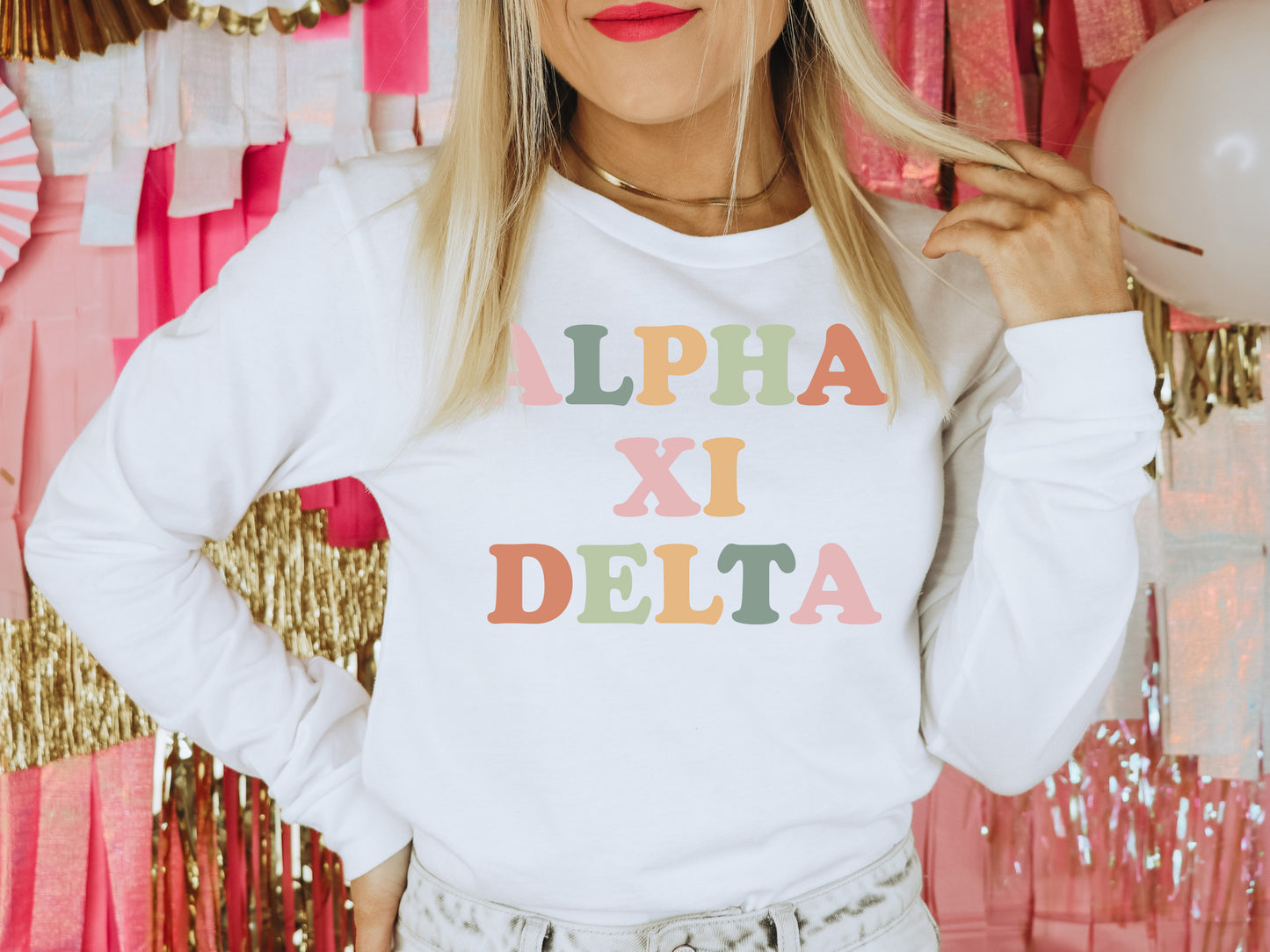 Alpha Xi Delta Bright and Proud Sorority Long Sleeve T-shirt _ 422g
