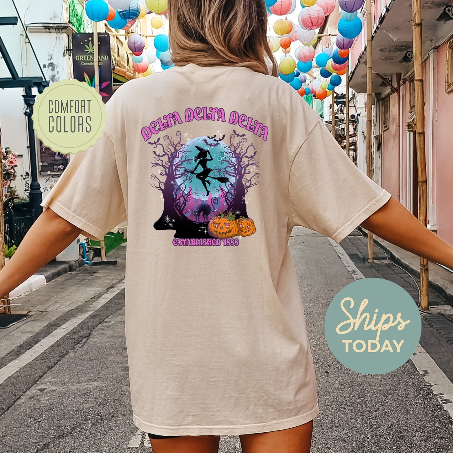 Delta Delta Delta Halloween Witch Comfort Colors Sorority T-shirt _ 36236g