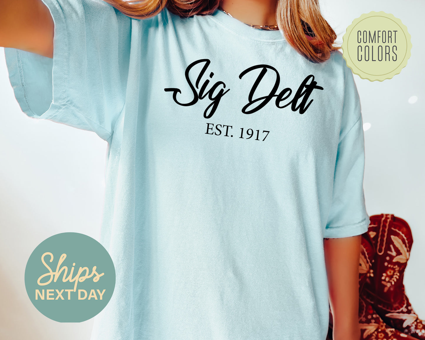 Sigma Delta Tau Black Flowy Comfort Colors Sorority T-shirt _ 98g