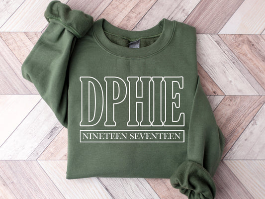 Delta Phi Epsilon Stencil Stacked Sorority Sweatshirt _ 2146g