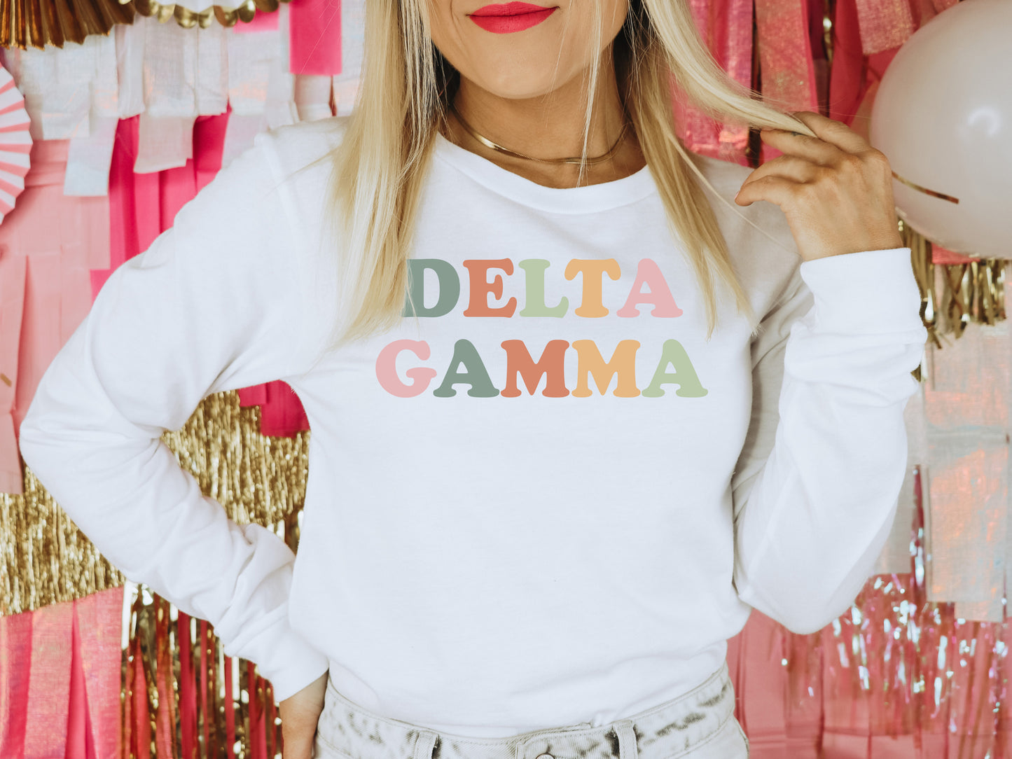 Delta Gamma Bright and Proud Sorority Long Sleeve T-shirt _ 425g