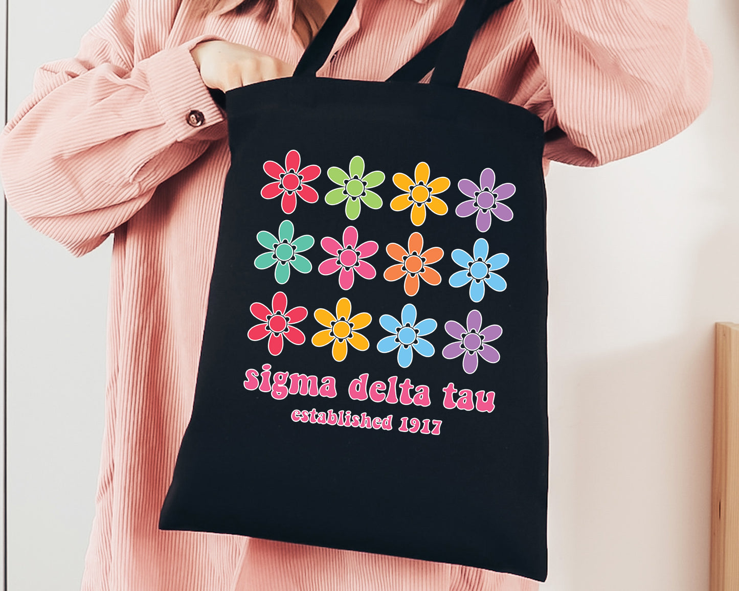 Sigma Delta Tau Floral Bloom Sorority Tote Bag _ 34536g