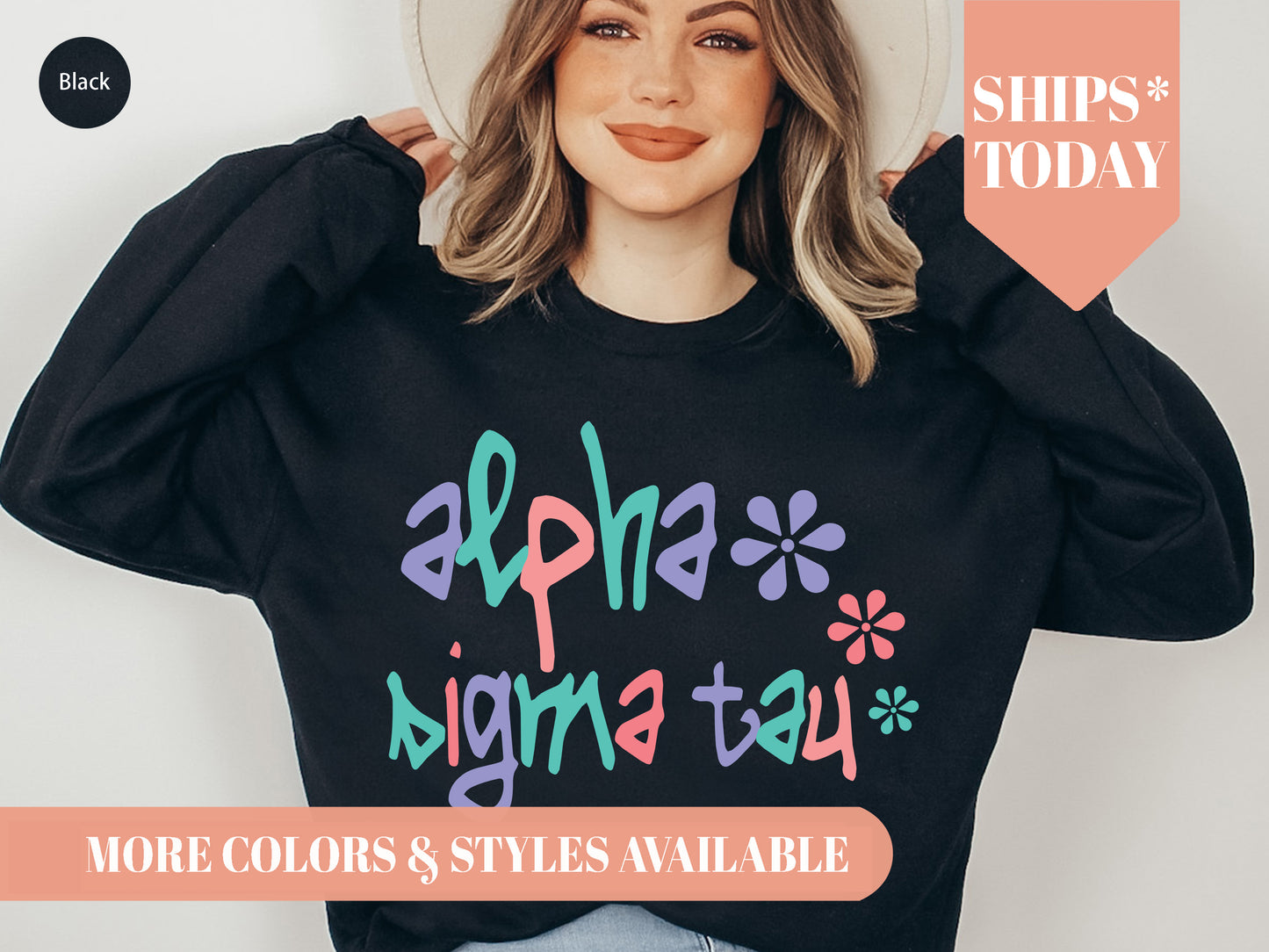 Alpha Sigma Tau Colorful Floral Sorority Sweatshirt _ 2610g