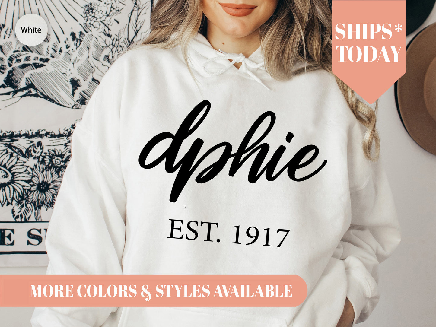 Delta Phi Epsilon Black Flowy Sorority Hoodie _ 89g