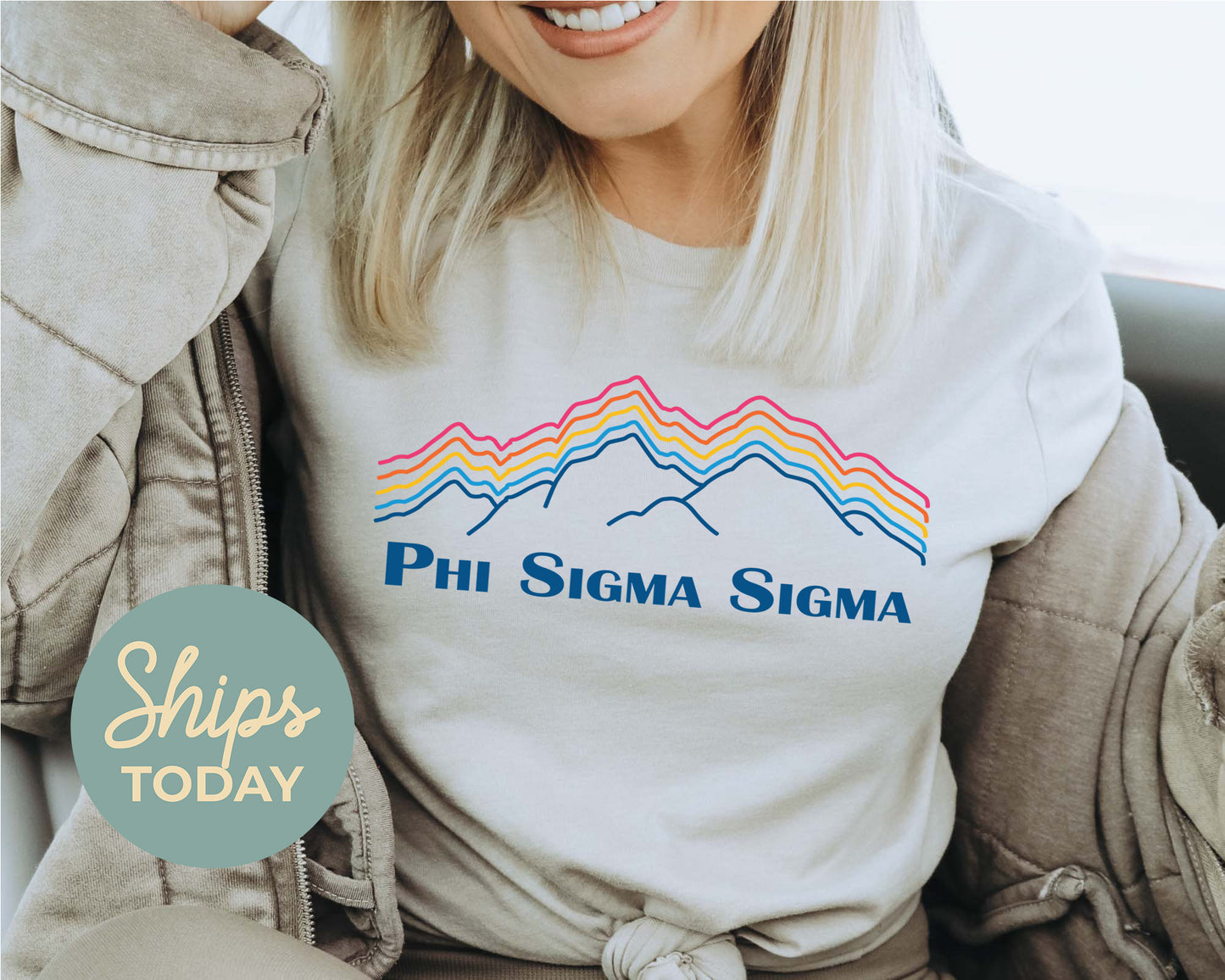 Phi Sigma Sigma Rainbow Mountains Sorority T-shirt _ 2648g