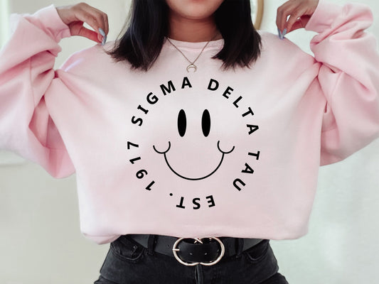 Sigma Delta Tau Smiley Face Halo Sorority Sweatshirt _ 2520g
