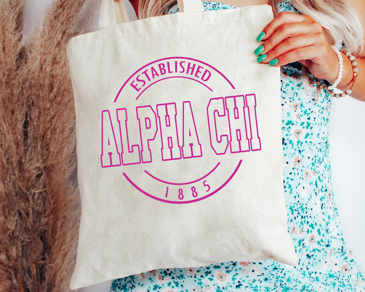 Alpha Chi Omega Pink Stamp Sorority Tote Bag _ 34438g
