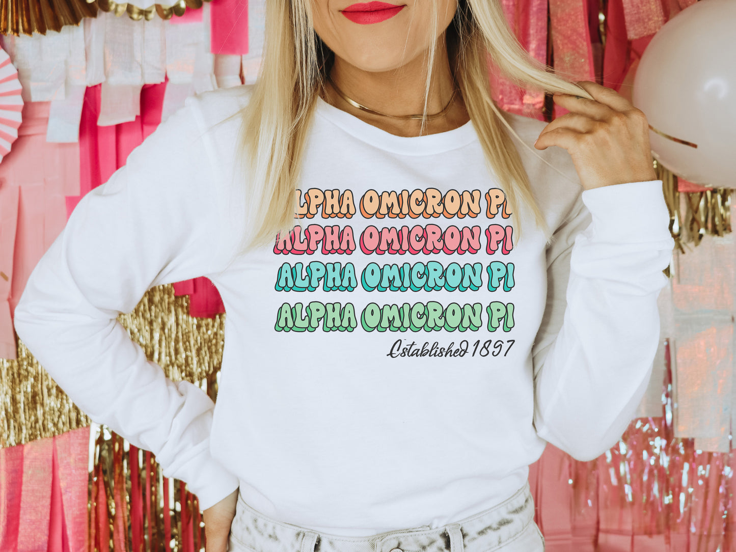 Alpha Omicron Pi Lucy Sorority Long Sleeve T-shirt _ 262g