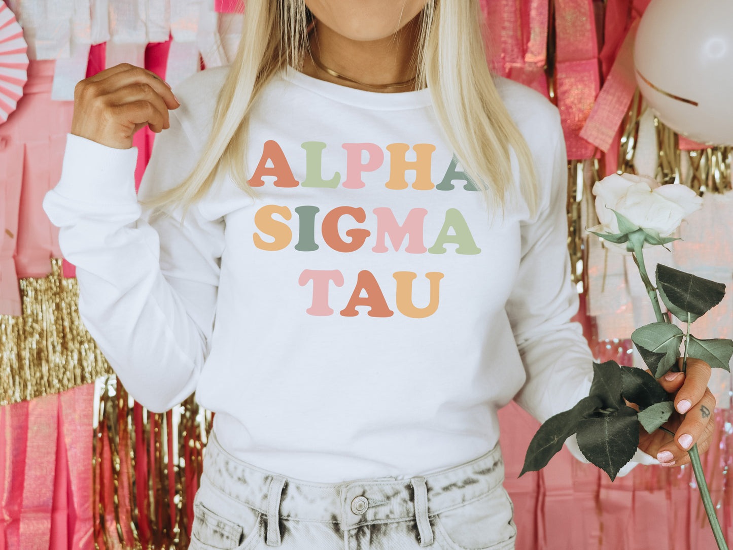 Alpha Sigma Tau Bright and Proud Sorority Long Sleeve T-shirt _ 421g