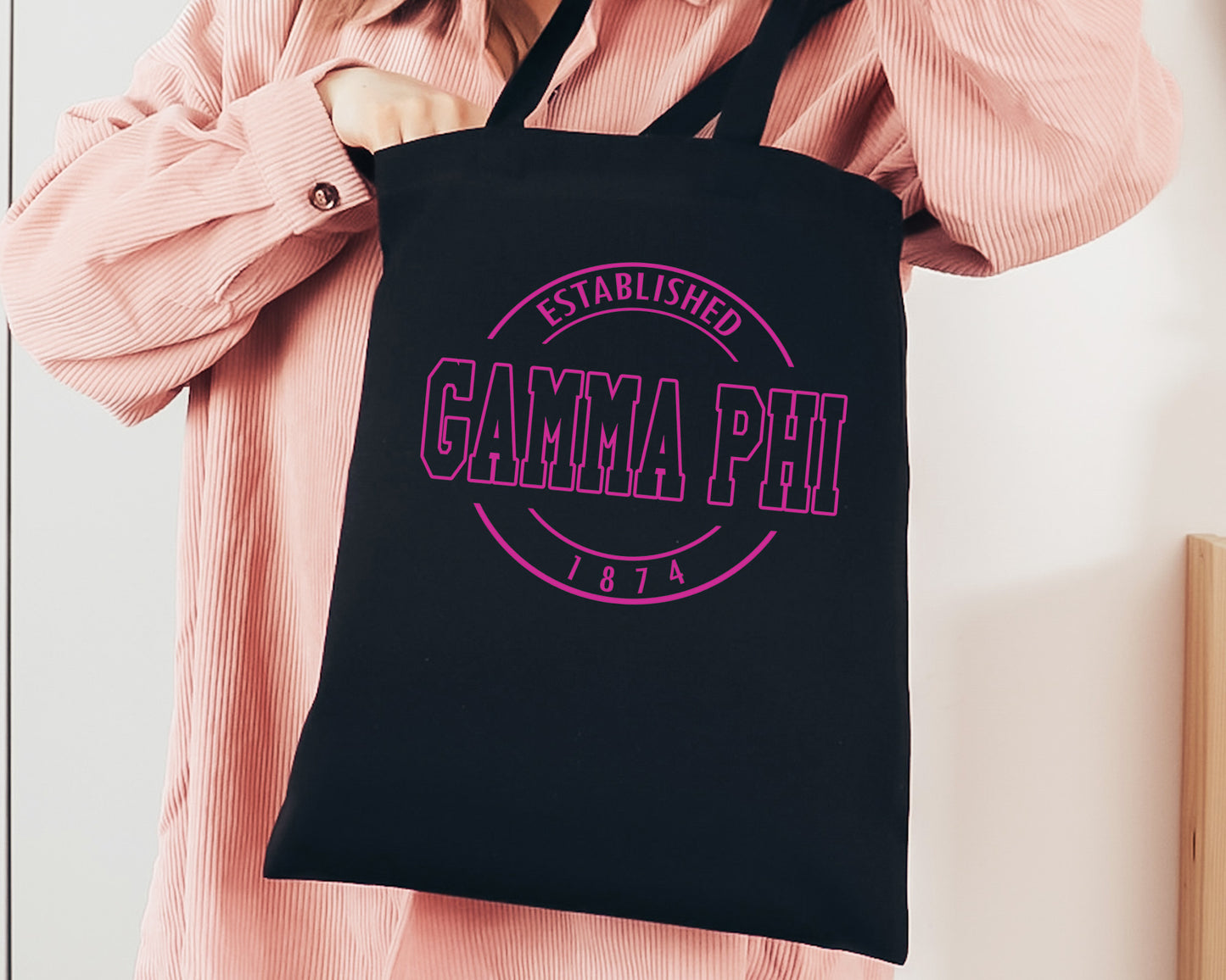 Gamma Phi Beta Pink Stamp Sorority Tote Bag _ 34451g