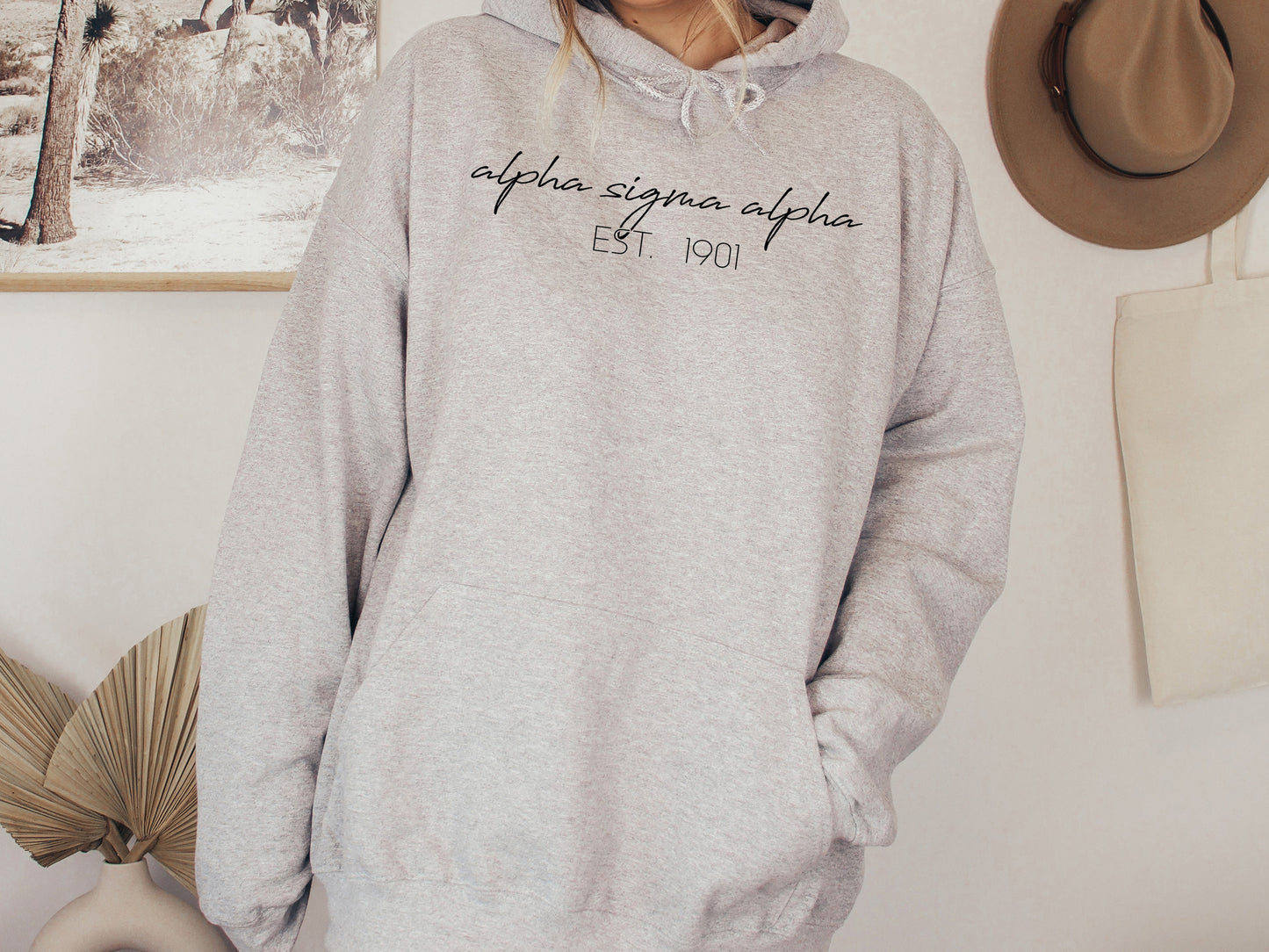 Alpha Sigma Tau Black Calligraphy Sorority Hoodie _ 2324g