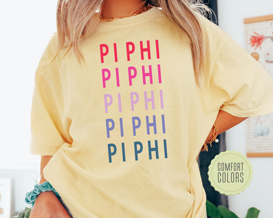 Pi Beta Phi Bright and Stacked Comfort Colors Sorority T-shirt _ 20g