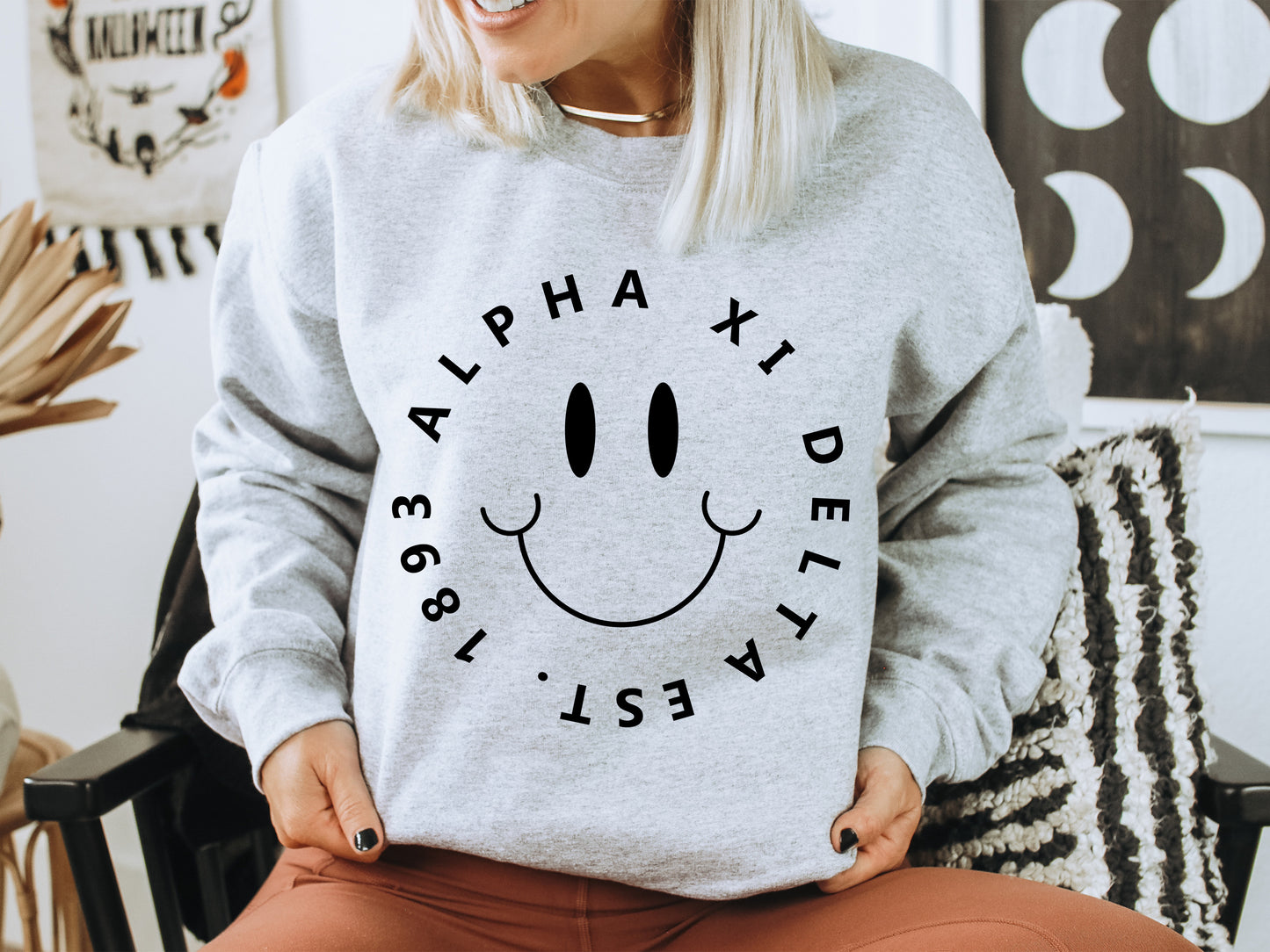 Alpha Xi Delta Smiley Face Halo Sorority Sweatshirt _ 2507g