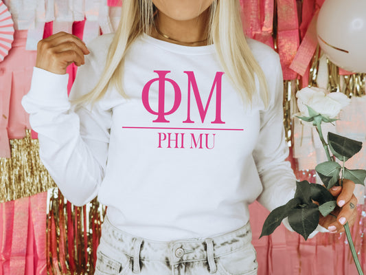 Phi Mu Loud Letters Sorority Long Sleeve T-shirt _ 484g