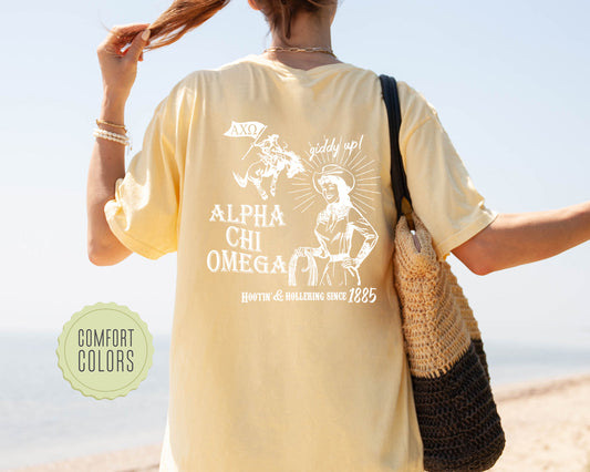Alpha Chi Omega Howdy Cowgirl Comfort Colors Sorority T-shirt _ 35359g