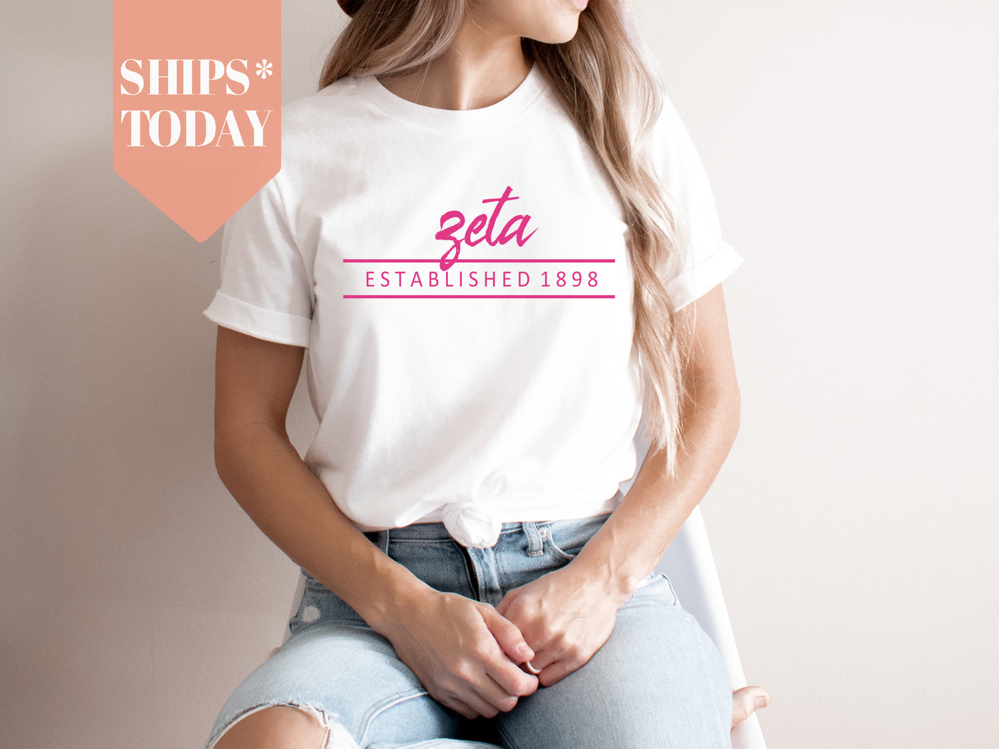 Zeta Tau Alpha All Pink Sorority T-shirt _  777g