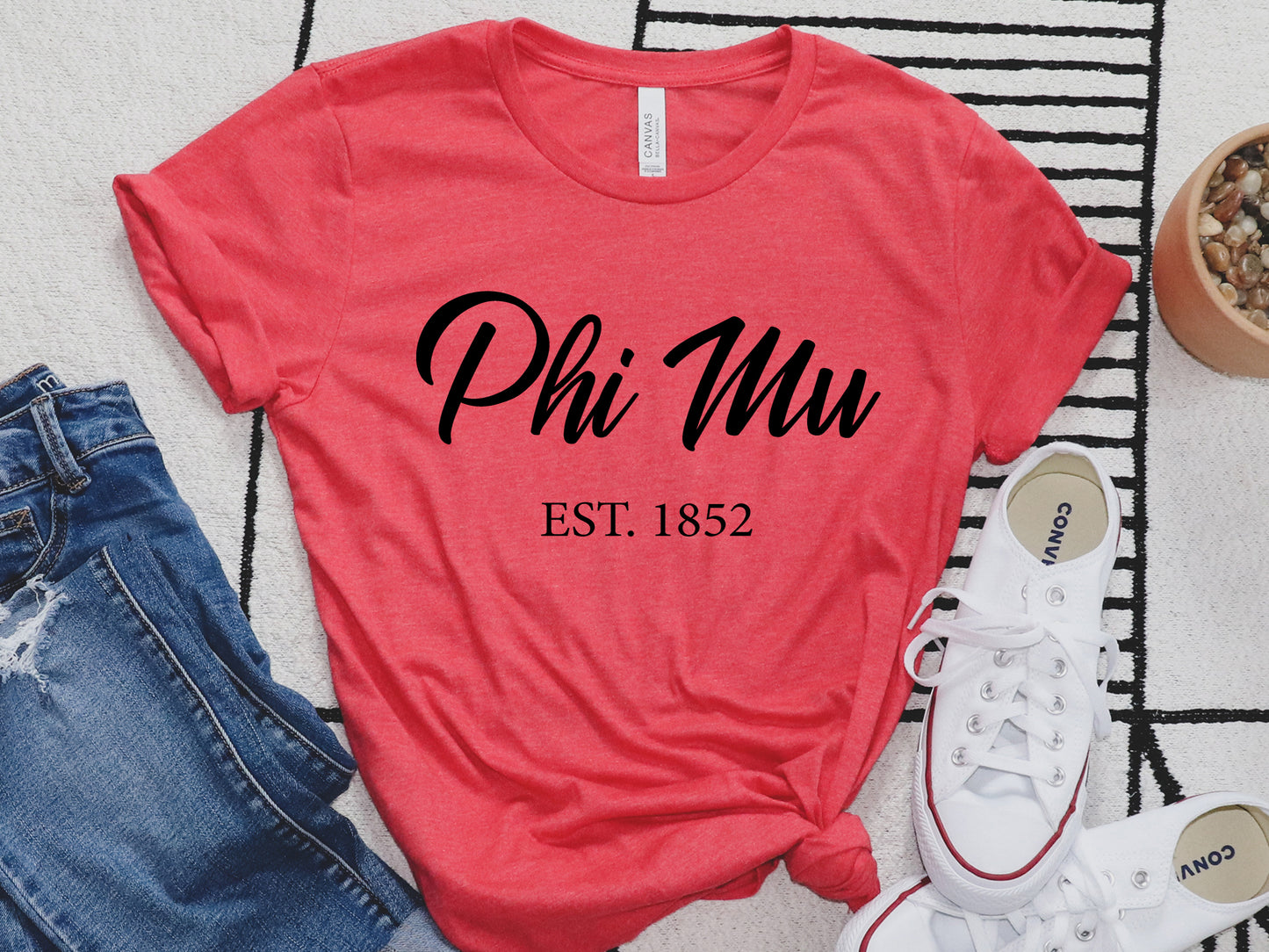 Phi Mu Black Flowy Sorority T-shirt _ 95g