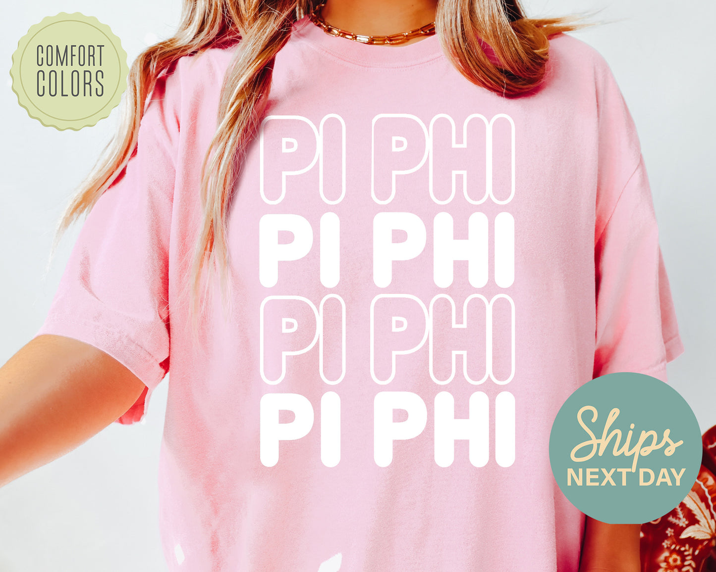 Pi Beta Phi Bold Bubble Letter Comfort Colors Sorority T-shirt _ 2232g