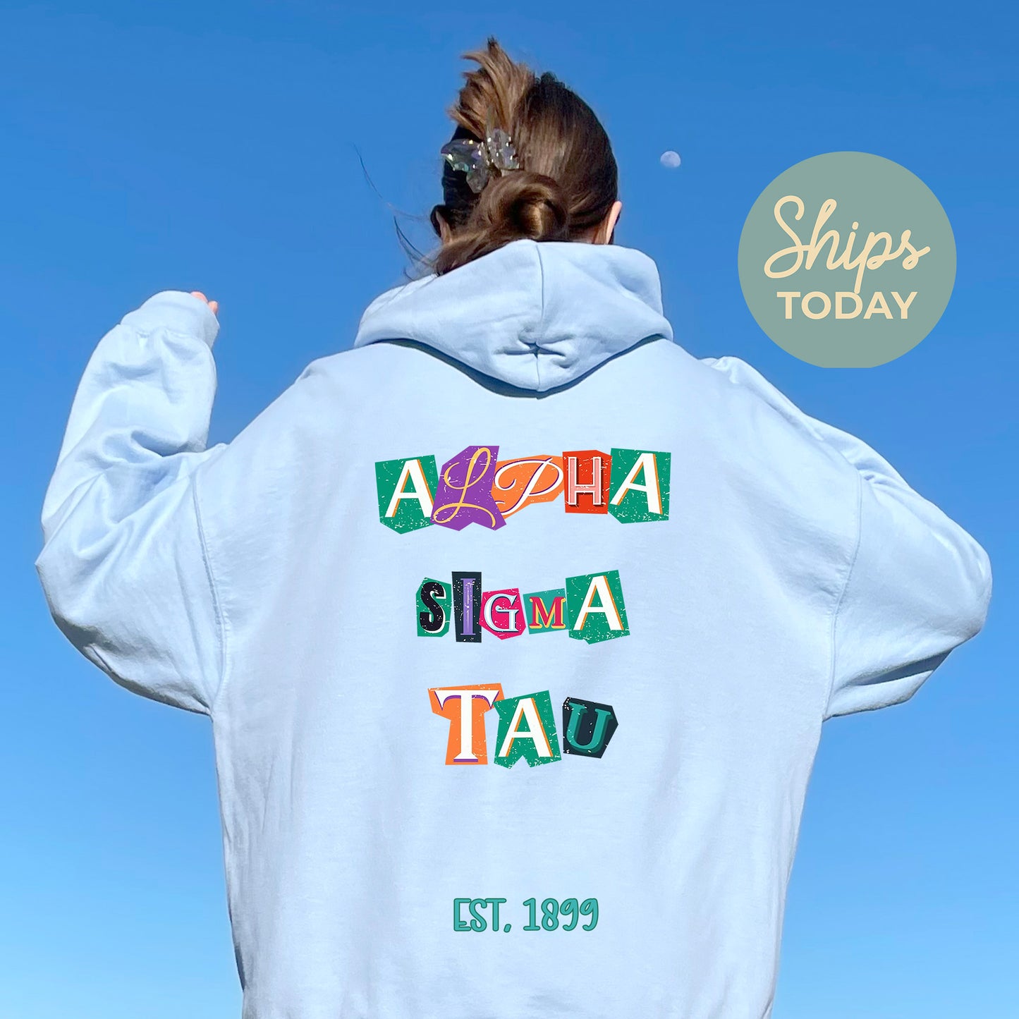 Alpha Sigma Tau Letter Cuts Sorority Hoodie _ 35894g