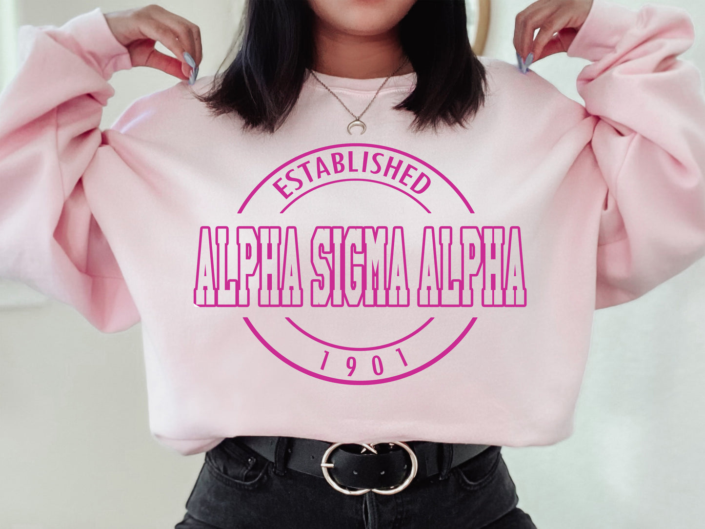 Alpha Sigma Alpha Pink Stamp Sorority Sweatshirt _ 57g