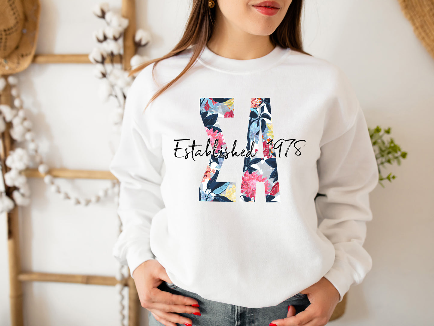 Sigma Alpha Floral Block Sorority Sweatshirt _ 3519g