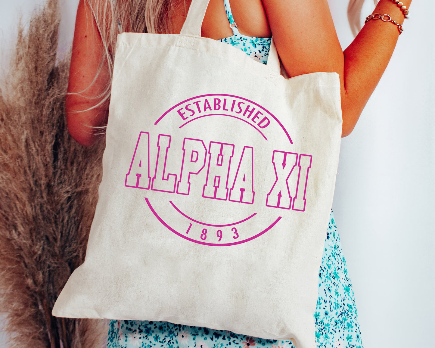 Alpha Xi Delta Pink Stamp Sorority Tote Bag _ 34445g