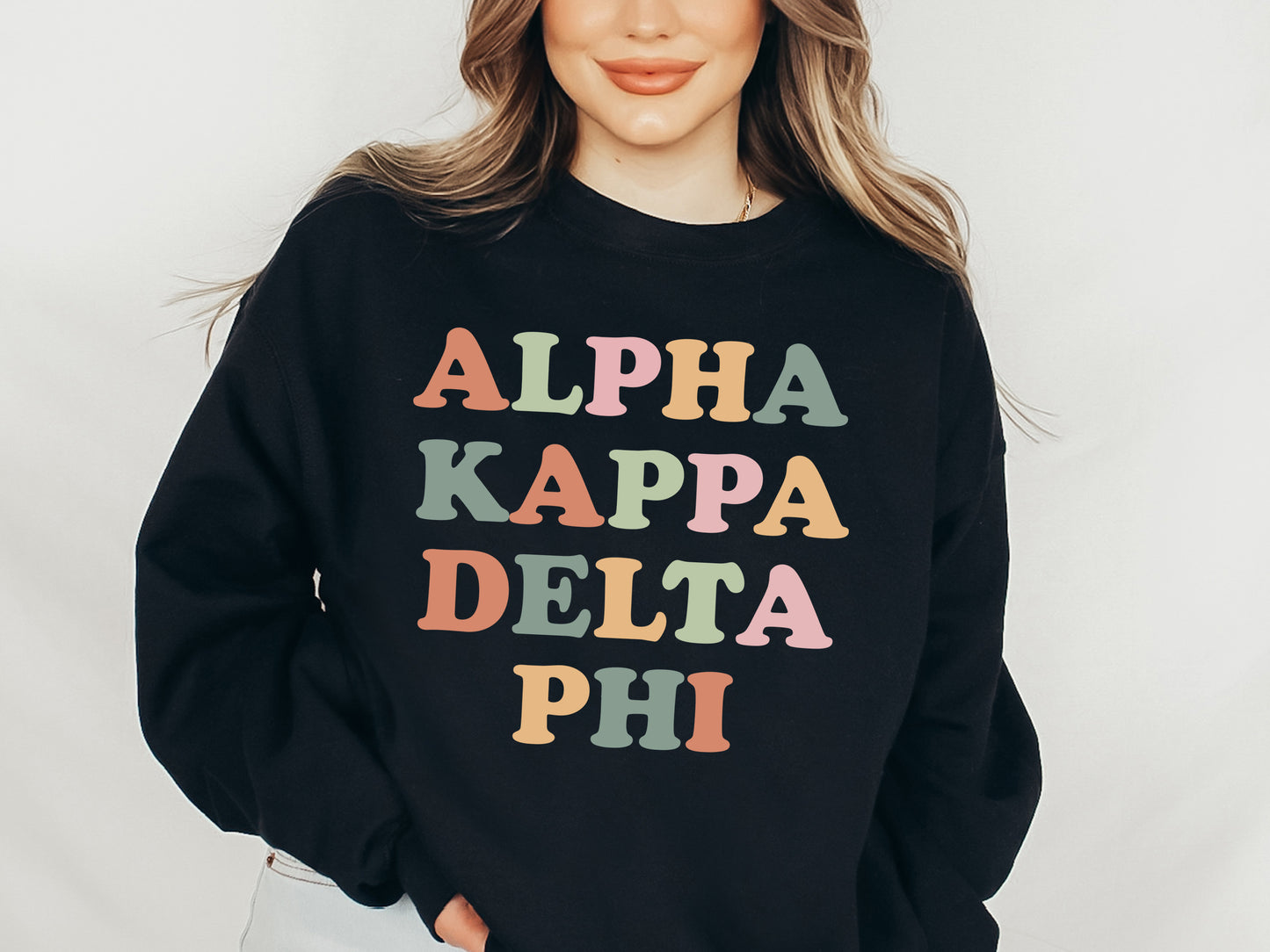 Alpha Kappa Delta Phi Bright and Colorful Sorority Sweatshirt _ 3467g