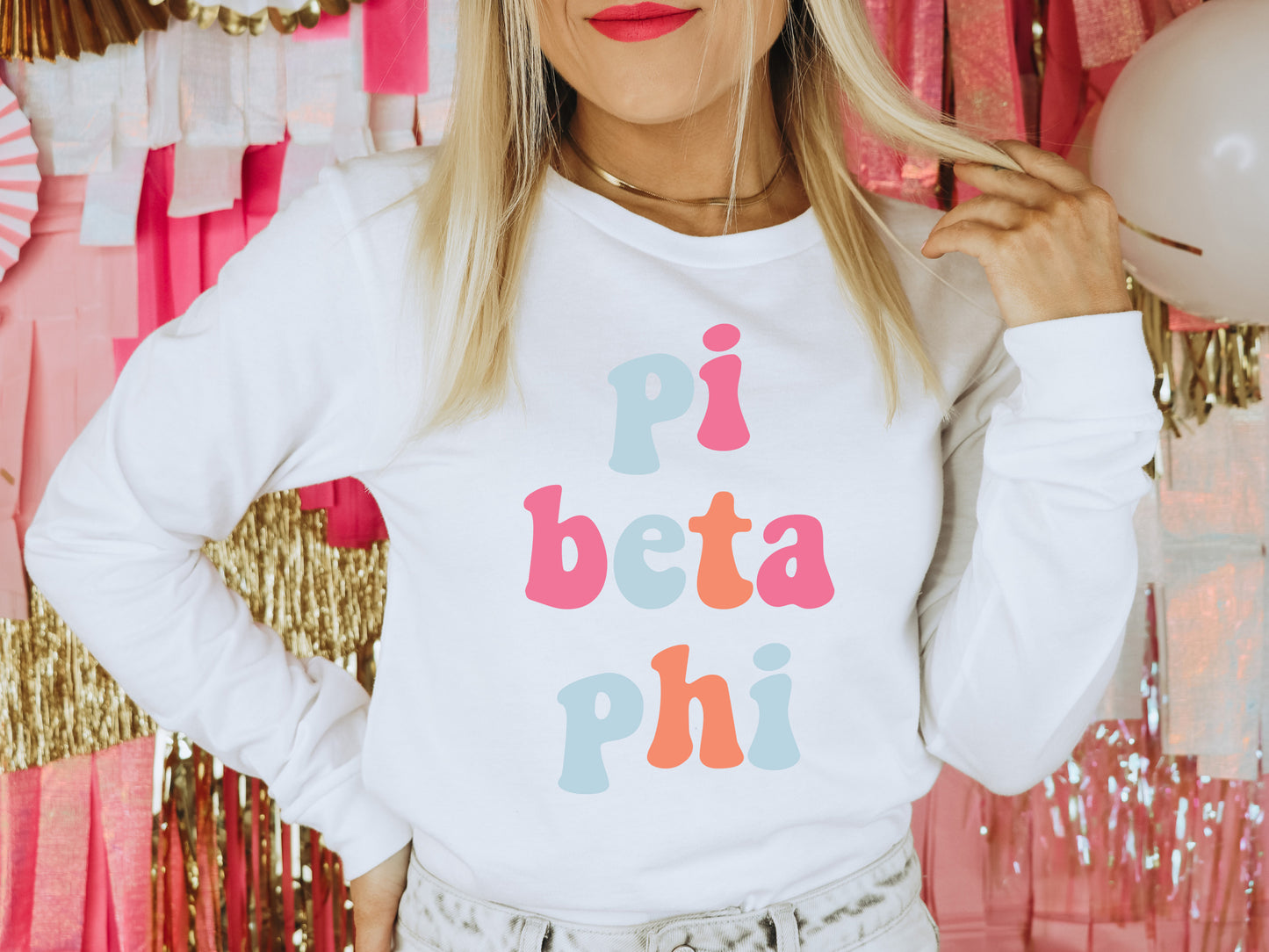 Pi Beta Phi Vividly Vibrant Sorority Long Sleeve T-shirt _ 3169g