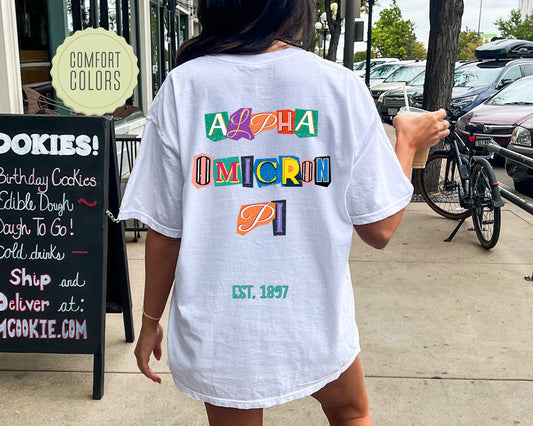 Alpha Omicron Pi Letter Cuts Comfort Colors Sorority T-shirt _ 35891g