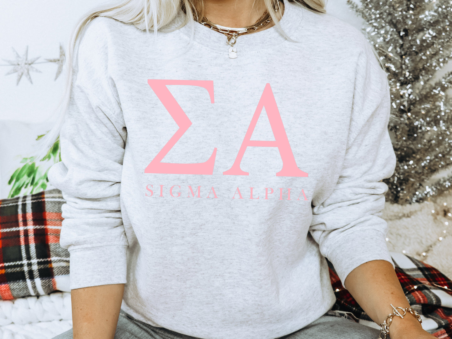Sigma Alpha Pink Letter Sorority Sweatshirt _ 3491g