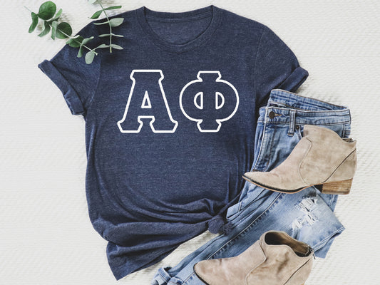 Alpha Phi White Letter Outline Sorority T-shirt _ 30796g