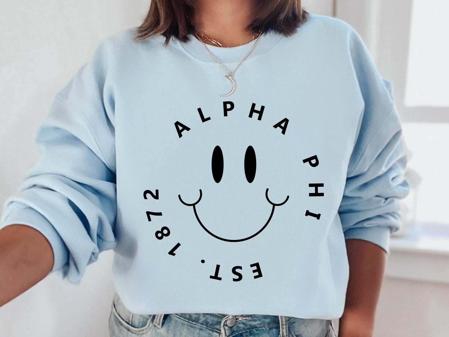Alpha Phi Smiley Face Halo Sorority Sweatshirt _ 2504g