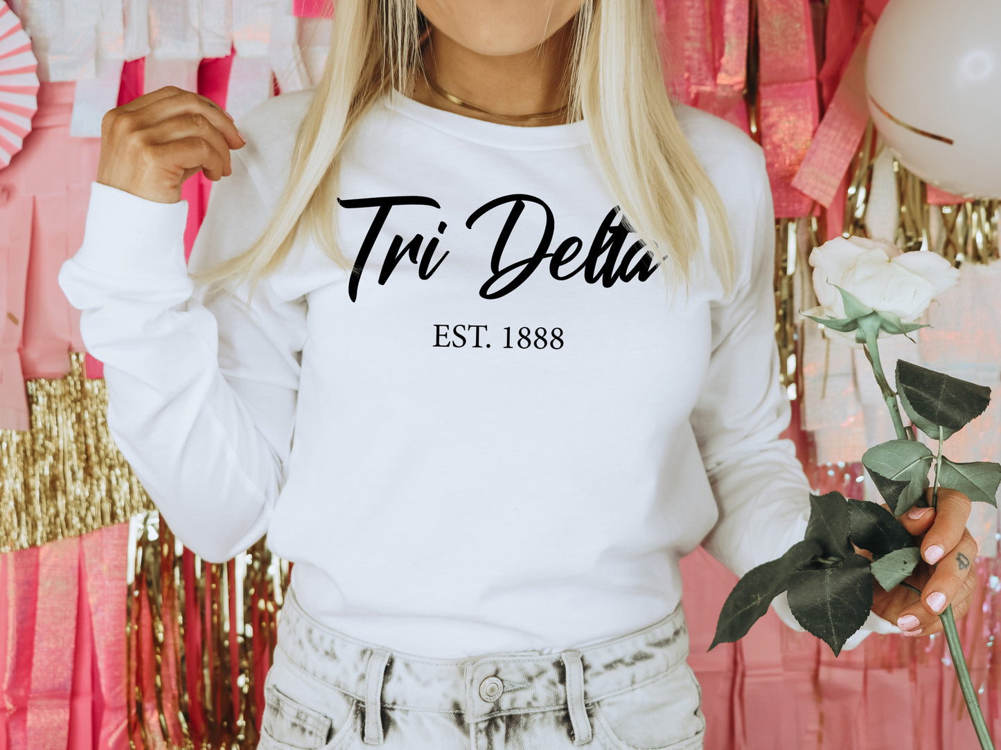 Delta Delta Delta Black Flowy Sorority Long Sleeve T-shirt _ 87g