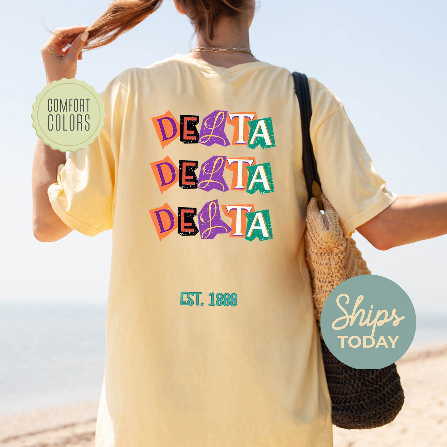 Delta Delta Delta Letter Cuts Comfort Colors Sorority T-shirt _ 35897g