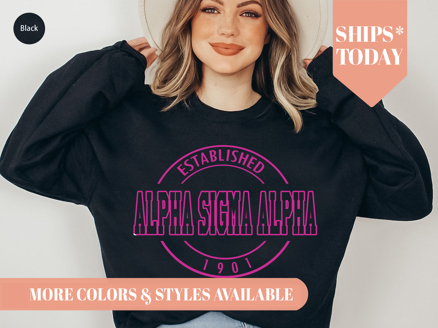 Alpha Sigma Alpha Pink Stamp Sorority Sweatshirt _ 57g