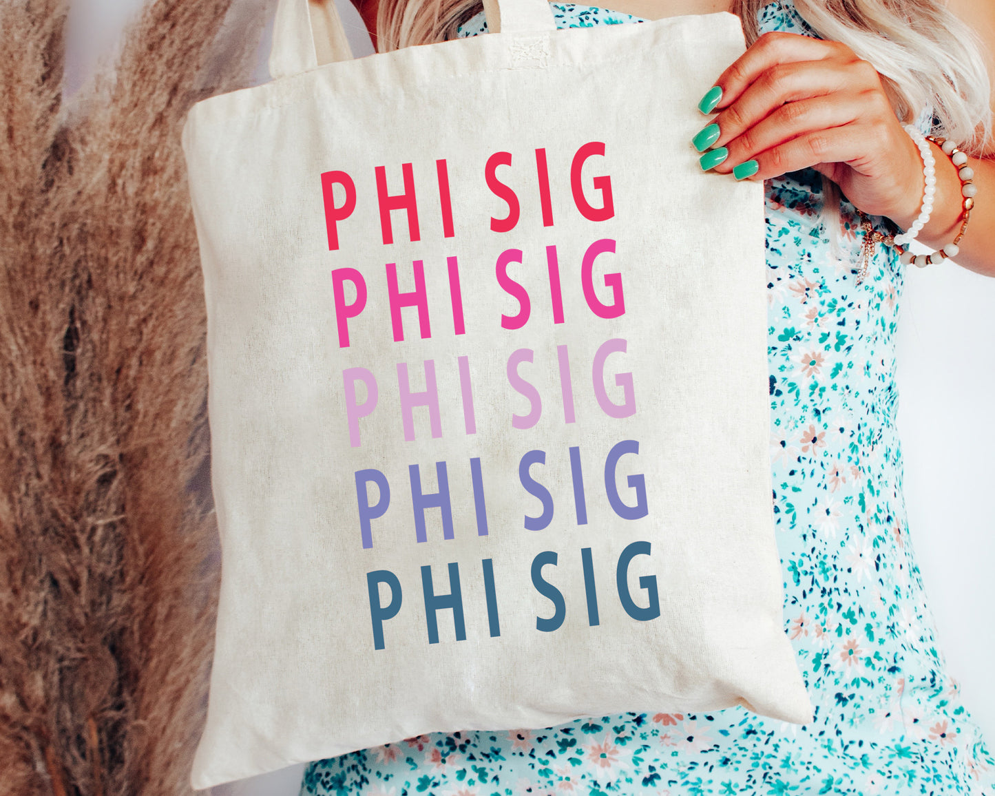 Phi Sigma Sigma Bright and Stacked Sorority Tote Bag _ 34404g