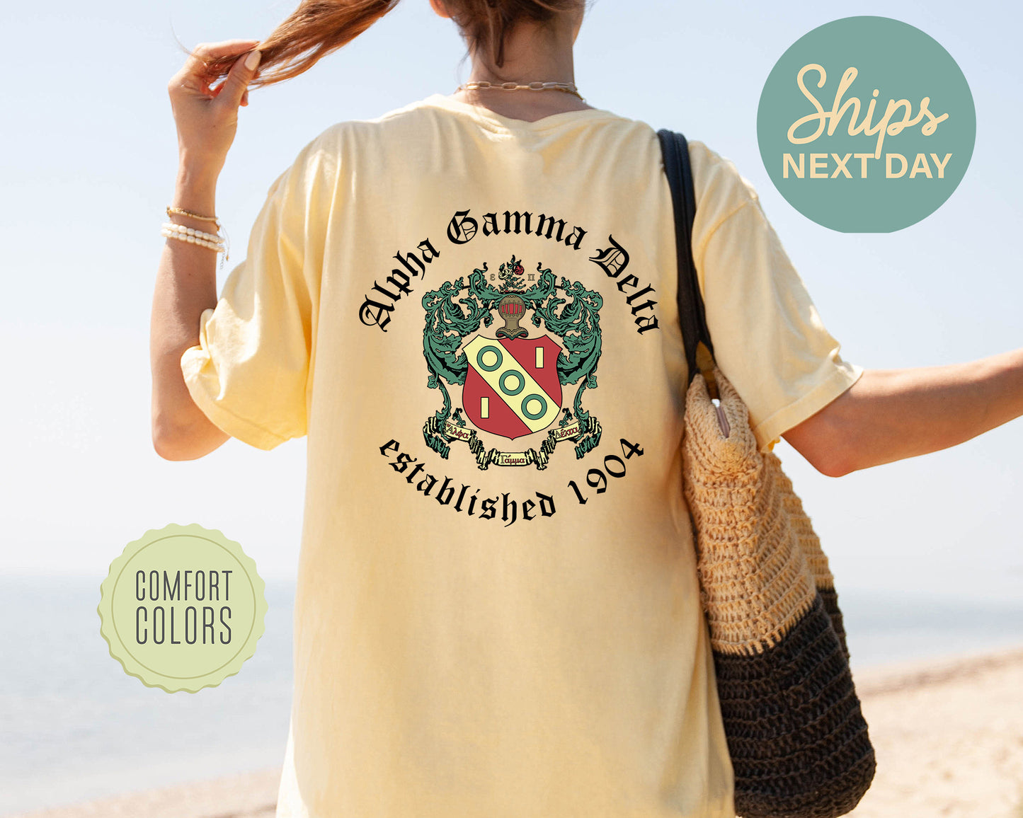 Alpha Gamma Delta Old English Crest Comfort Colors Sorority T-shirtt _ 32923g