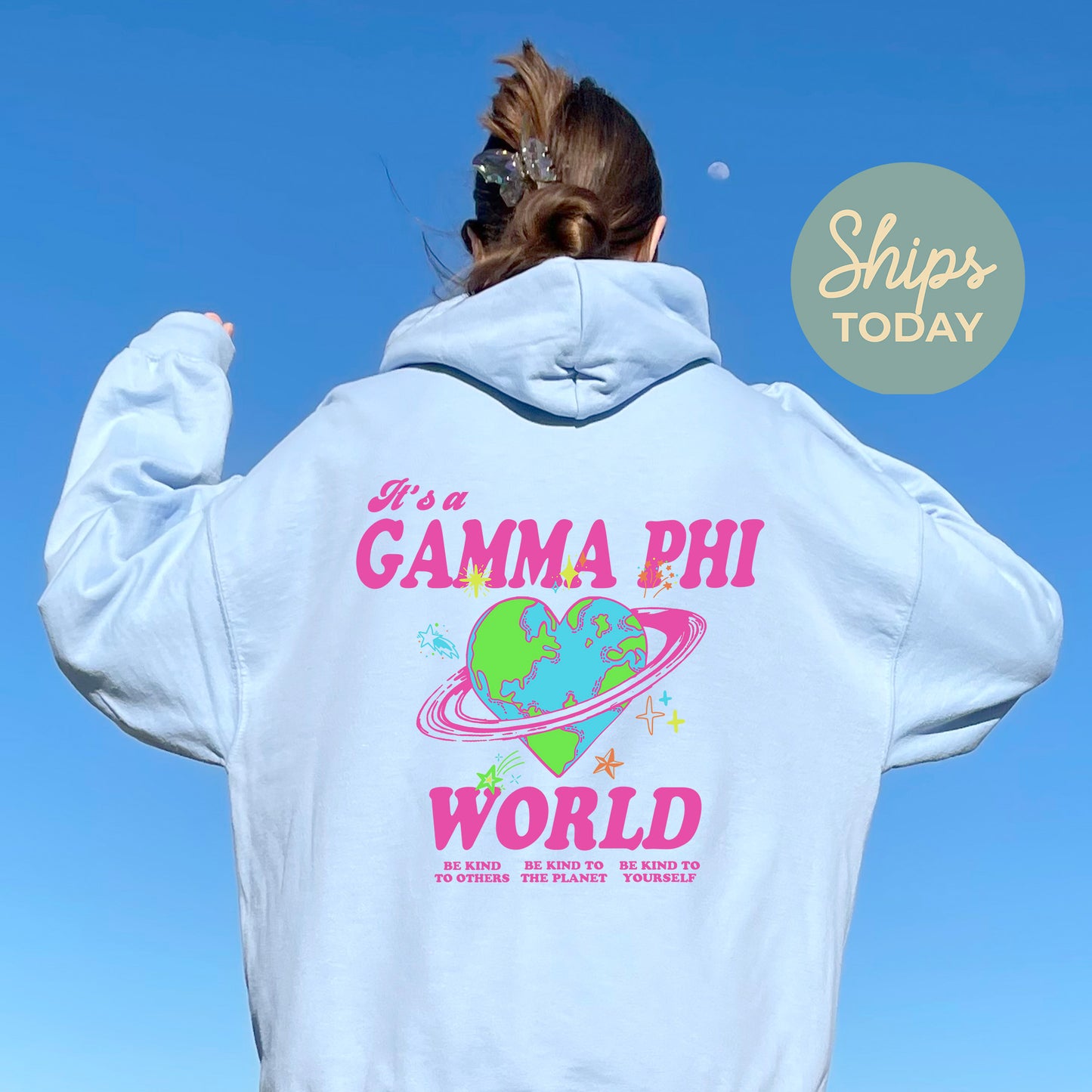 Gamma Phi Beta Pink Planet Sorority Hoodie _ 34244g