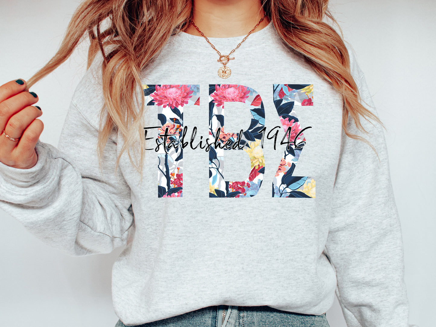 Tau Beta Sigma Floral Block Sorority Sweatshirt _ 3522g