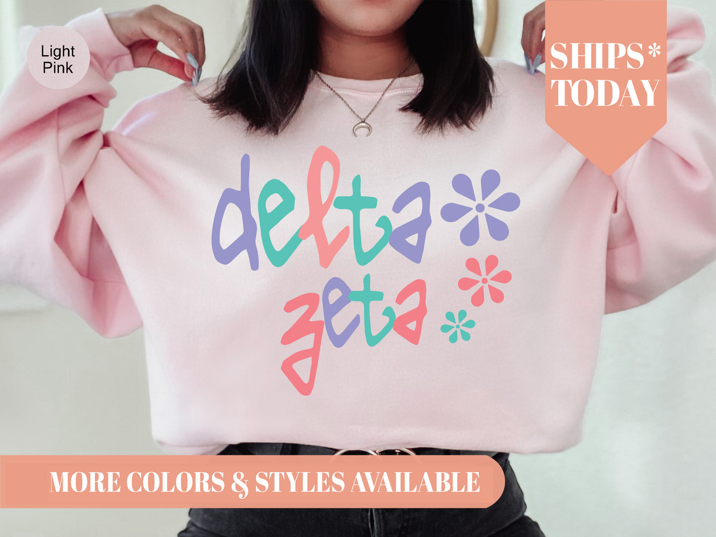 Delta Zeta Colorful Floral Sorority Sweatshirt _ 2616g