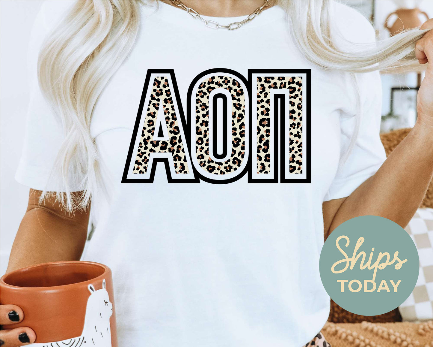 Alpha Omicron Pi Safari Style Letters Sorority T-shirt _ 30439g