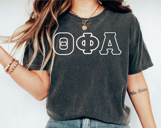 Theta Phi Alpha White Letter Outline Sorority T-shirt _ 30815g