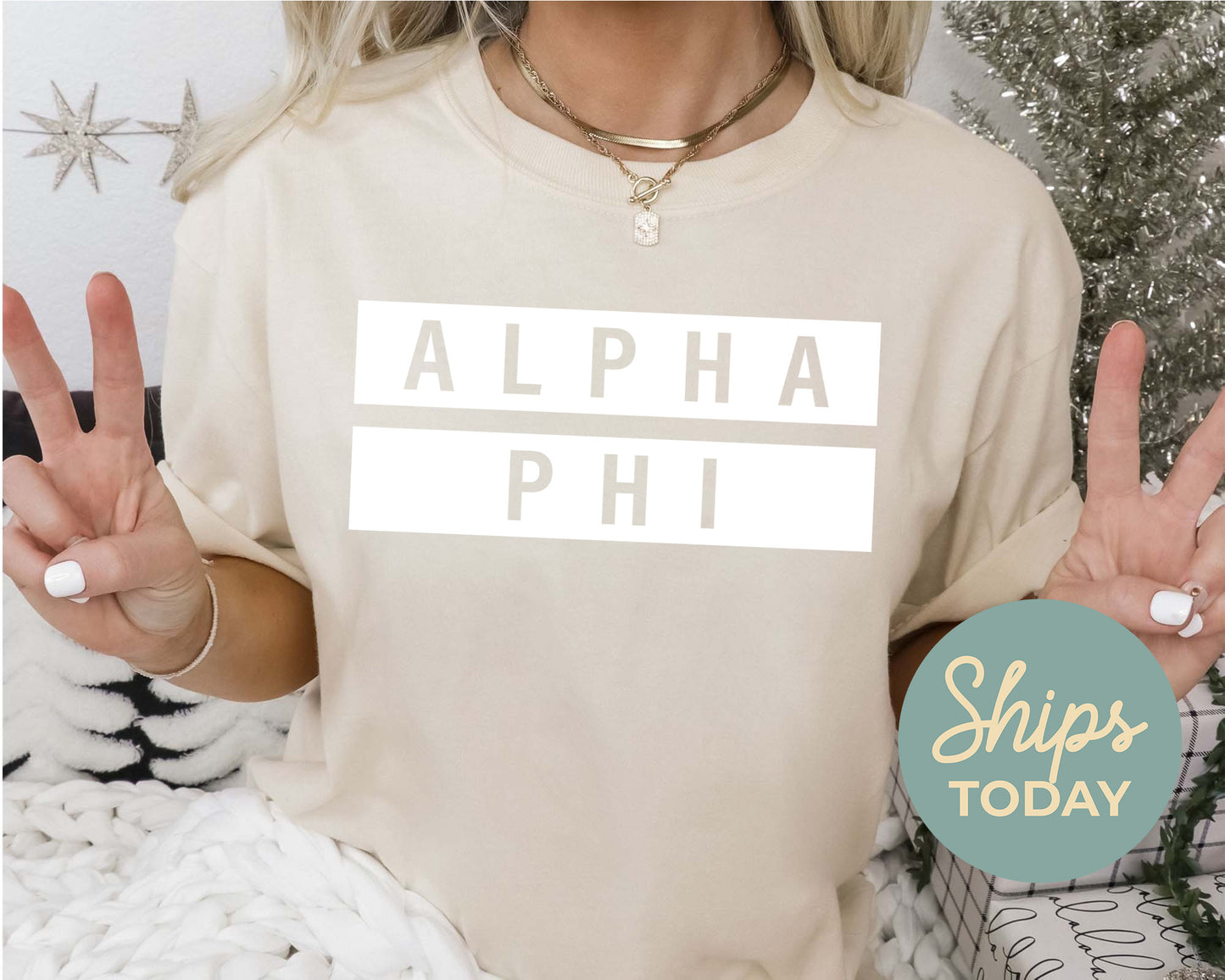 Alpha Phi Faded White Box Sorority T-shirt _ 3338g